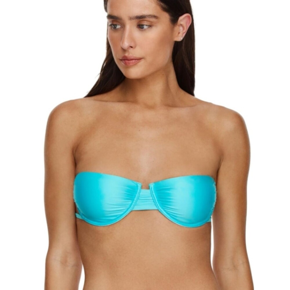 NWT Gottex Flirtt Satin Touch Underwire Bandeau Bikini Top Straps Aqua Blue - S